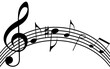 Melody music curves wave with music treble clef and musical notes, musical design isolated elements