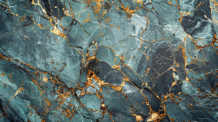 Wall Mural - Elegant aqua  charcoal marble backdrop with gold veining for a sophisticated stone-like appearance