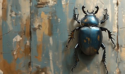 illustration, beetle on vintage background.