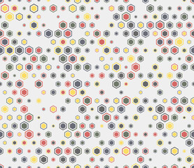 Poster - Geometric pattern. Multicolored geometric elements of varied size. Hexagon mosaic background with inner solid cells. Hexagon geometric shapes. Tileable pattern. Seamless vector illustration.