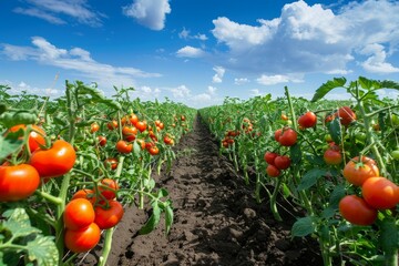 Wall Mural - Tomato field in the summer sunlight