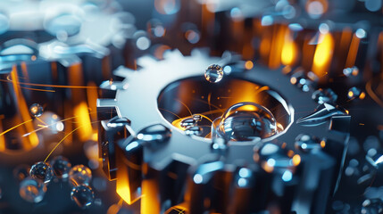 Poster - A close up of a machine with gears and a liquid dripping from it
