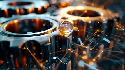 Poster - A close up of a machine with gears and a liquid dripping from it