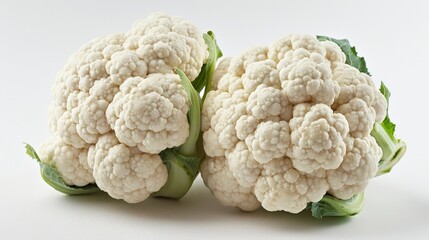 This picture shows a pair of fresh white cauliflower on a white background.