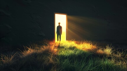 Canvas Print - A person standing in front of a door that is opened