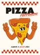 Poster with a cool pizza character in the trending retro groovy style. Pepperoni pizza, always a good idea.