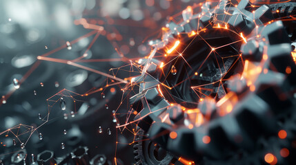 Poster - A close up of a gear with a network of lines surrounding it