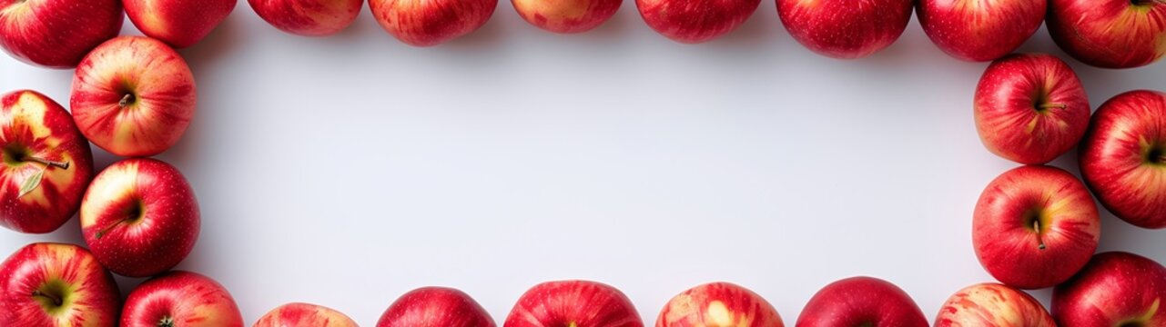 colorful fresh apple border on white background, fruits border background