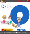 letter O from alphabet with office work place