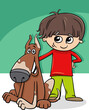 funny cartoon boy character with his dog