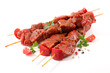 raw beef skewer isolated on white background