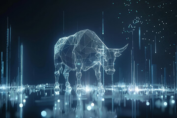 Poster - A digital image of a bull with a glowing, futuristic look