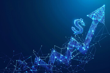 Poster - A blue background with a dollar sign and an arrow pointing upwards