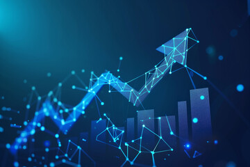 Poster - A blue and white image of a graph with a line pointing upwards