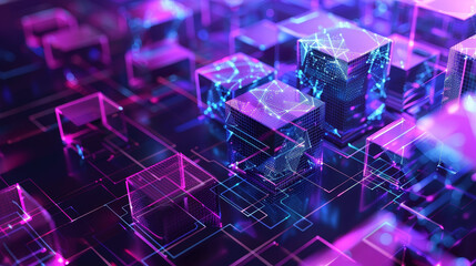 Fototapete - A computer chip with purple and blue squares