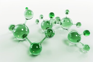 green molecular structure, beautifully illustrating the complex connections and spheres in a vibrant