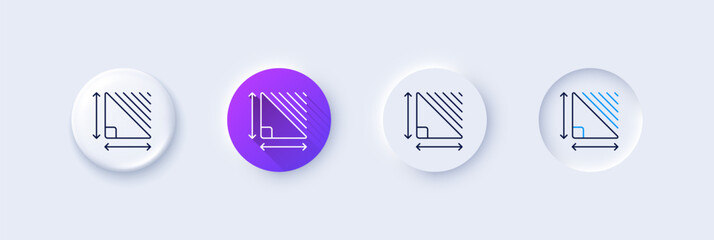 Poster - Triangle area line icon. Neumorphic, Purple gradient, 3d pin buttons. Plan dimension sign. Territory measurement symbol. Line icons. Neumorphic buttons with outline signs. Vector