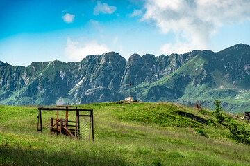 View of the peaks of the Maritime-Alps from the Alpet mount on a sunny summer day