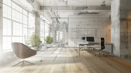 Poster - a room featuring a stylish chair, sleek desk, and modern computer monitor, creating a productive and