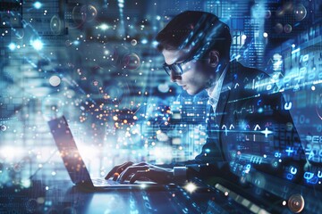 Young businessman using a laptop