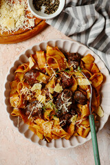 Canvas Print - Chicken liver pasta with parmesan  .top veiw