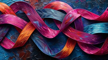 Poster - A colorful ribbon is woven into a pattern. The ribbon is made of different colors, including red, blue, and purple. The ribbon is twisted and curled, creating a unique and interesting design