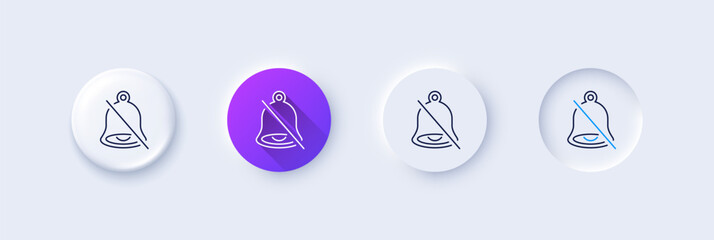 Poster - mute line icon. neumorphic, purple gradient, 3d pin buttons. bell alert sign. no sound symbol. line 