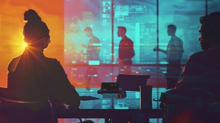 Poster - A powerful silhouette of a person collaborating with colleagues