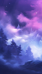 Wall Mural - blue and purple magical sky with clouds gradient forest scene phone wallpaper background