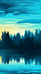 Wall Mural - lake in the mountains vibrant digital illustration abstract phone wallpaper background
