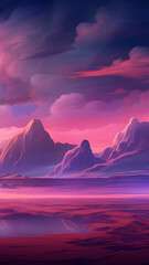Wall Mural - fantasy video game crimson red landscape with bloody mountains mysterious desert phone wallpaper background