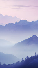 Wall Mural - mountains in the fog watercolor silhouette scene phone wallpaper background