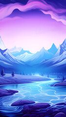 Wall Mural - landscape with sky and clouds winter cold fantasy video game mystical and magical world phone wallpaper background