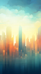 Wall Mural - City at sunset abstract painting warm colors minimal modern phone wallpaper background