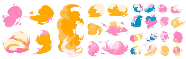 Poster - Big set of manga visual vector cartoon effects of smoke and dust clouds. Perfect for animation design, illustration, carton, anime, CG game art, tactical design, etc.