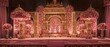 © Creative_Bringer - Regal Indian wedding stage with opulent pink floral decorations intricate gold accents