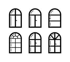 Set Windows line icon. Architecture elements. Linear icons isolated on white background. arch and round window frames