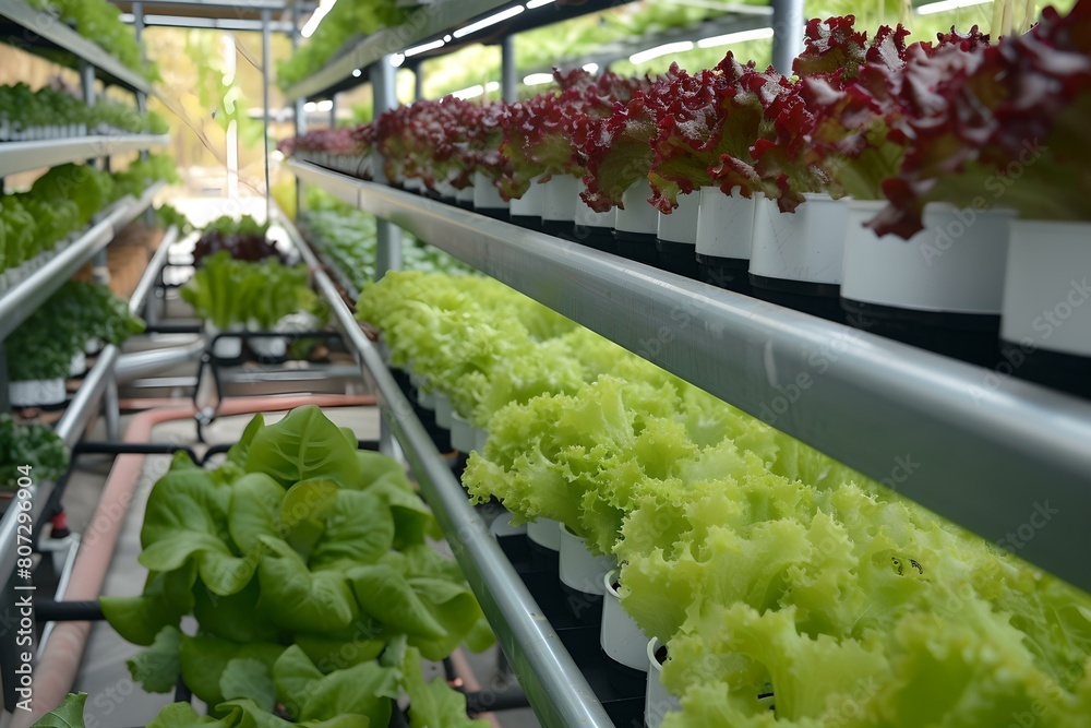 Modern hydroponic farming, rows of leafy greens growing indoors Stock ...