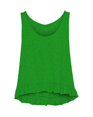 Wall Mural - Dark green women summer blank sleeveless t-shirt with flounce isolated on white