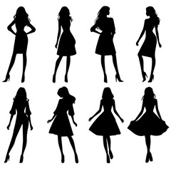 Wall Mural - collection of silhouettes of women in dresses