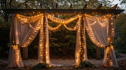 Poster - A white gazebo with lights draped over it