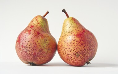 Sticker - A close-up of two vivid red pears with a speckled pattern, highlighted against a pure white backdrop demonstrating freshness and organic beauty