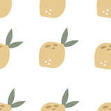 Fototapeta  - Seamless pattern with cartoon lemons. vector flat style. hand drawing. design for fabric, textile, print, wrapper