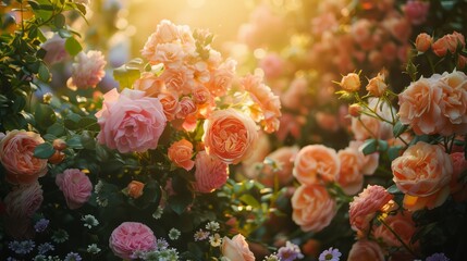 Aufkleber - A field of flowers with a bright orange hue. The flowers are in full bloom and are surrounded by green foliage. Concept of warmth and happiness, as the bright colors of the flowers