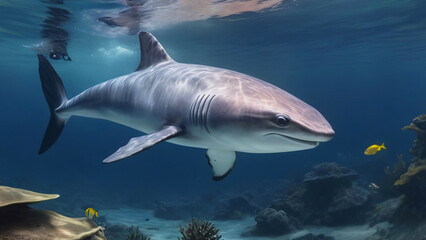 Wall Mural - Shark Swimming Scouting And Hunting For Food In Its Natural Habitat Underwater Photography Style 300 PPI High Resolution Image