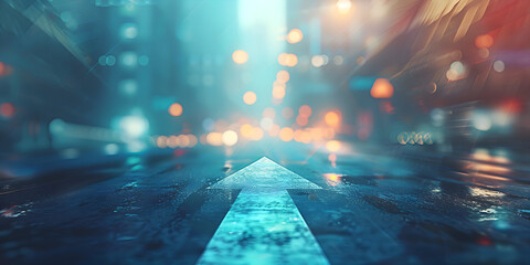 Poster - Arrow painted on the floor, night. Night city lights