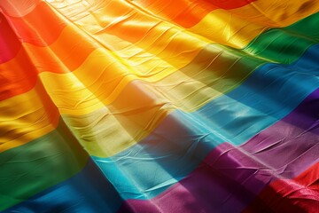 Wall Mural - Close up of a rainbow flag waving in the wind with sun rays, symbolizing pride and diversity for lesbian and gay people Generative AI