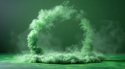 Wall Mural -   A green smoke ring rests atop a green floor, surrounded by more green flooring and emanating smoke