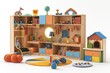 © Daria - Kids furniture and toys - 3d render on white background, playroom decor for room design