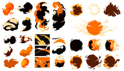 Poster - Big set of manga visual vector cartoon effects of smoke and dust clouds. Perfect for animation design, illustration, carton, anime, CG game art, tactical design, etc.